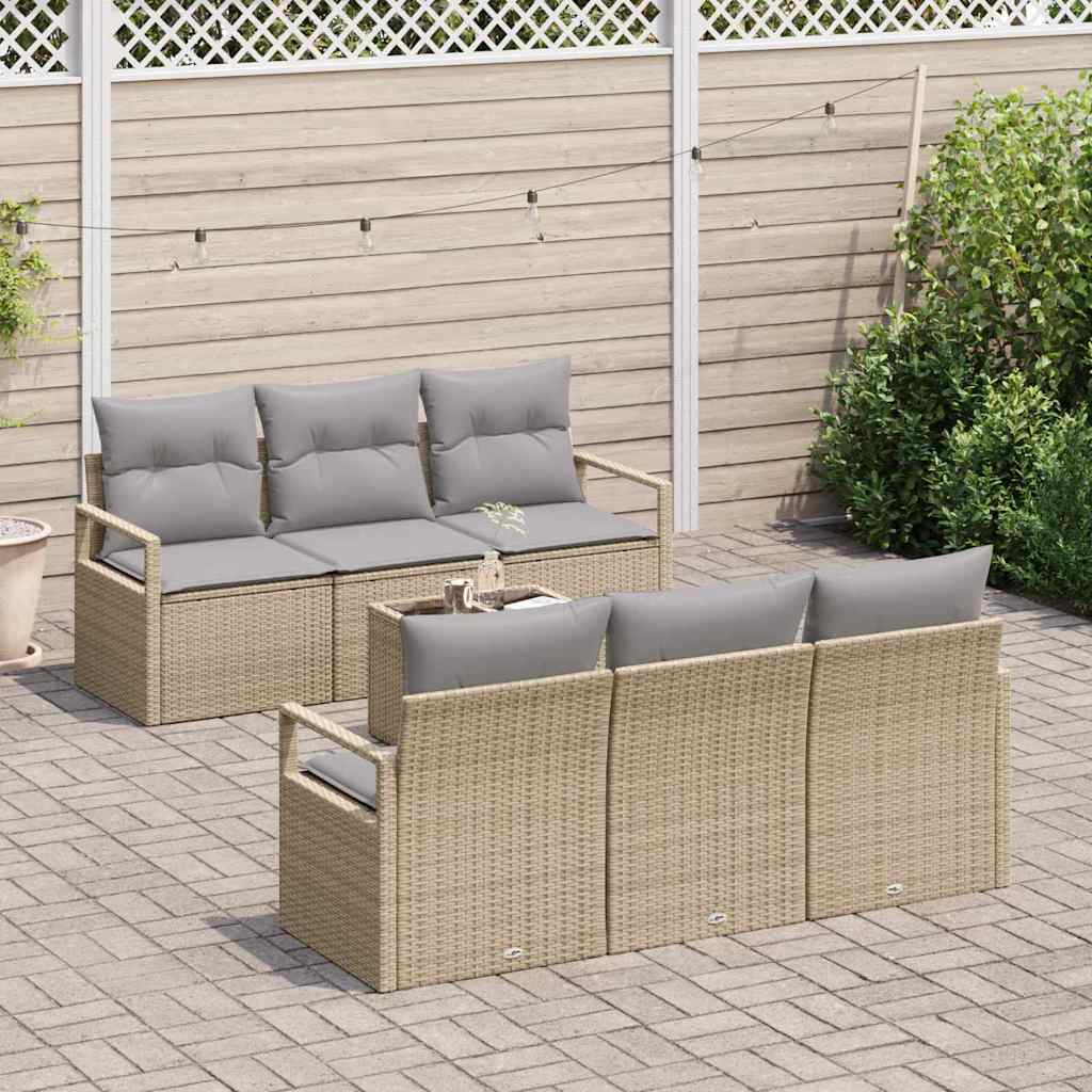 Garten-Sofa-Set mit Kissen mit Speicher 7 pcs Beige und Grau
